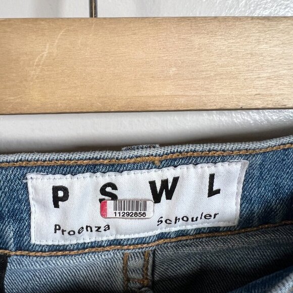 Proenza Schouler High Rise Flare Jeans Size 28 Two Tone Cropped Blue Denim - Picture 4 of 12